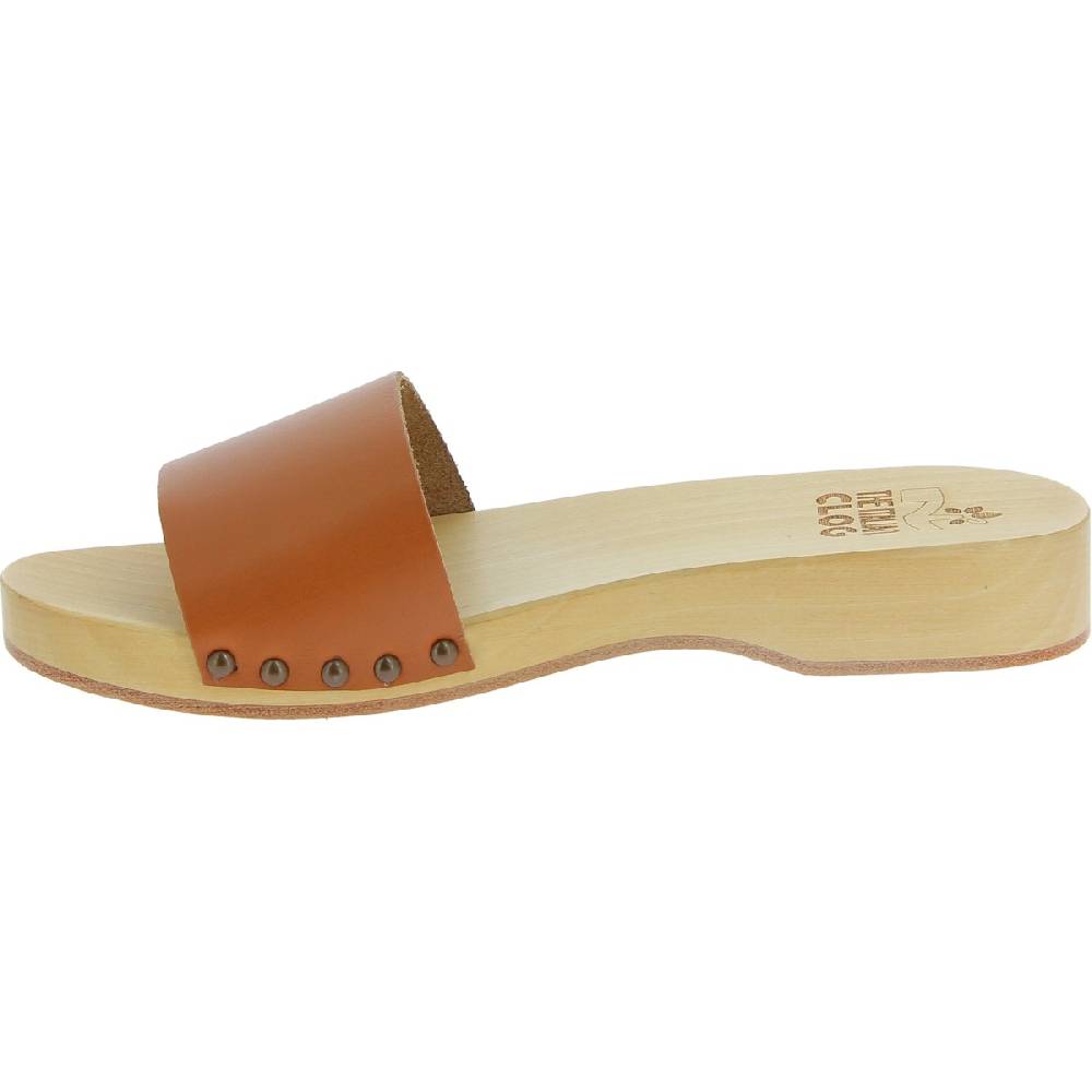 Lartigiano Del Cuoio Zoccoli in legno da uomo con fascia in pelle color cuoio Promozione temporanea