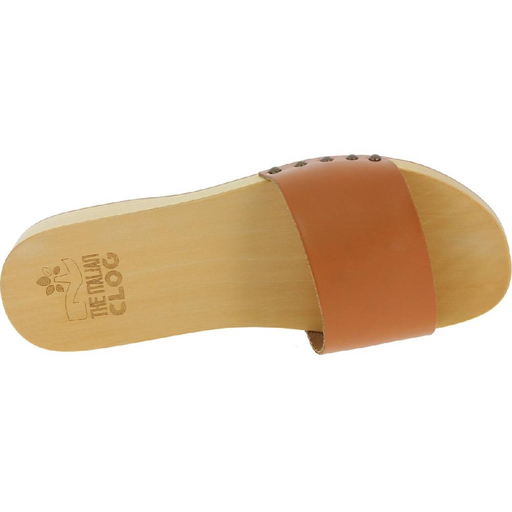Lartigiano Del Cuoio Zoccoli in legno da uomo con fascia in pelle color cuoio Promozione temporanea