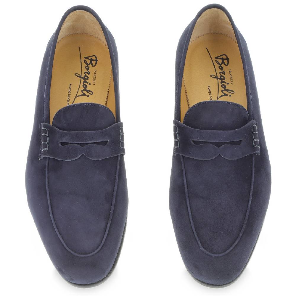 Lartigiano Del Cuoio Mocassino penny in camoscio blu fatto a mano da Fratelli Borgioli Only for today