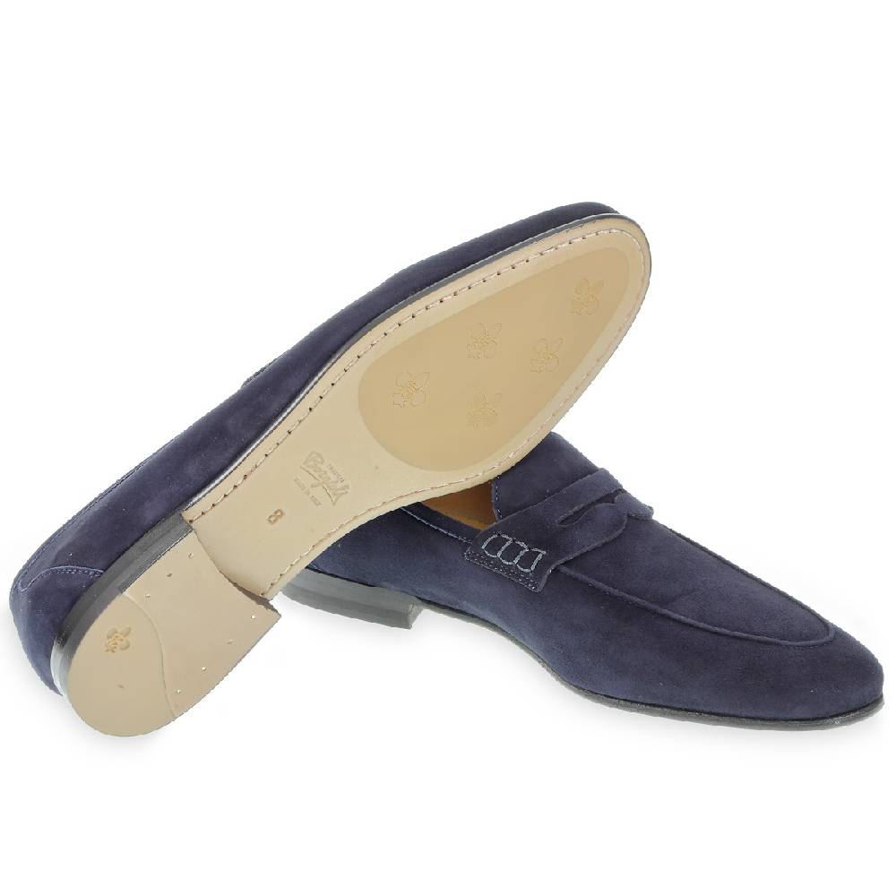 Lartigiano Del Cuoio Mocassino penny in camoscio blu fatto a mano da Fratelli Borgioli Only for today