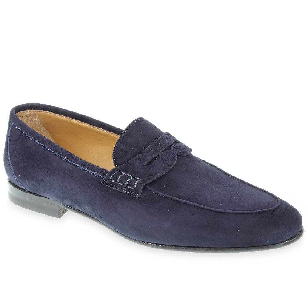Lartigiano Del Cuoio Mocassino penny in camoscio blu fatto a mano da Fratelli Borgioli Only for today