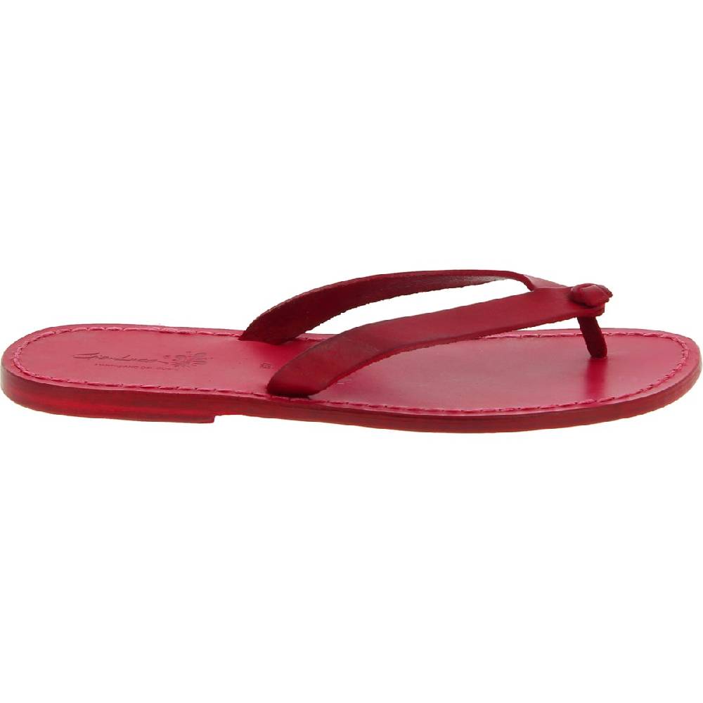 Lartigiano Del Cuoio Ciabatte a infradito uomo in pelle rosso artigianali Super sconto