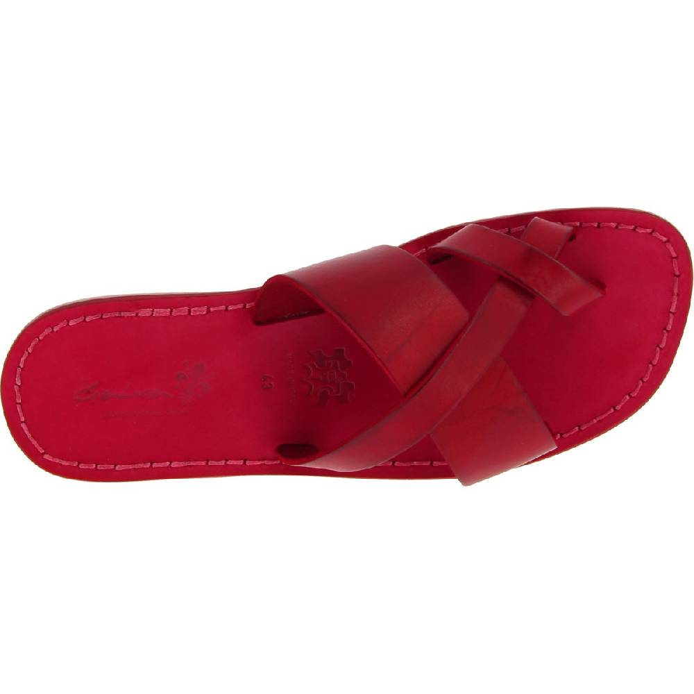 Lartigiano Del Cuoio Infradito in pelle rossa intrecciata sull'alluce e suola in cuoio Black Friday Prezzi