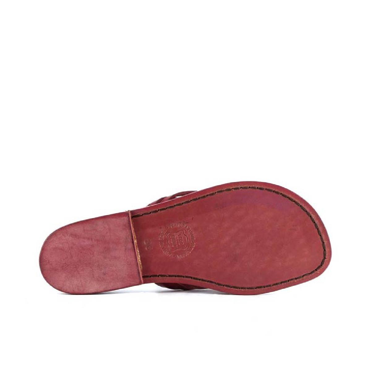 Lartigiano Del Cuoio Infradito donna fatti a mano in pelle intrecciata rosso con suola in cuoio Qualità