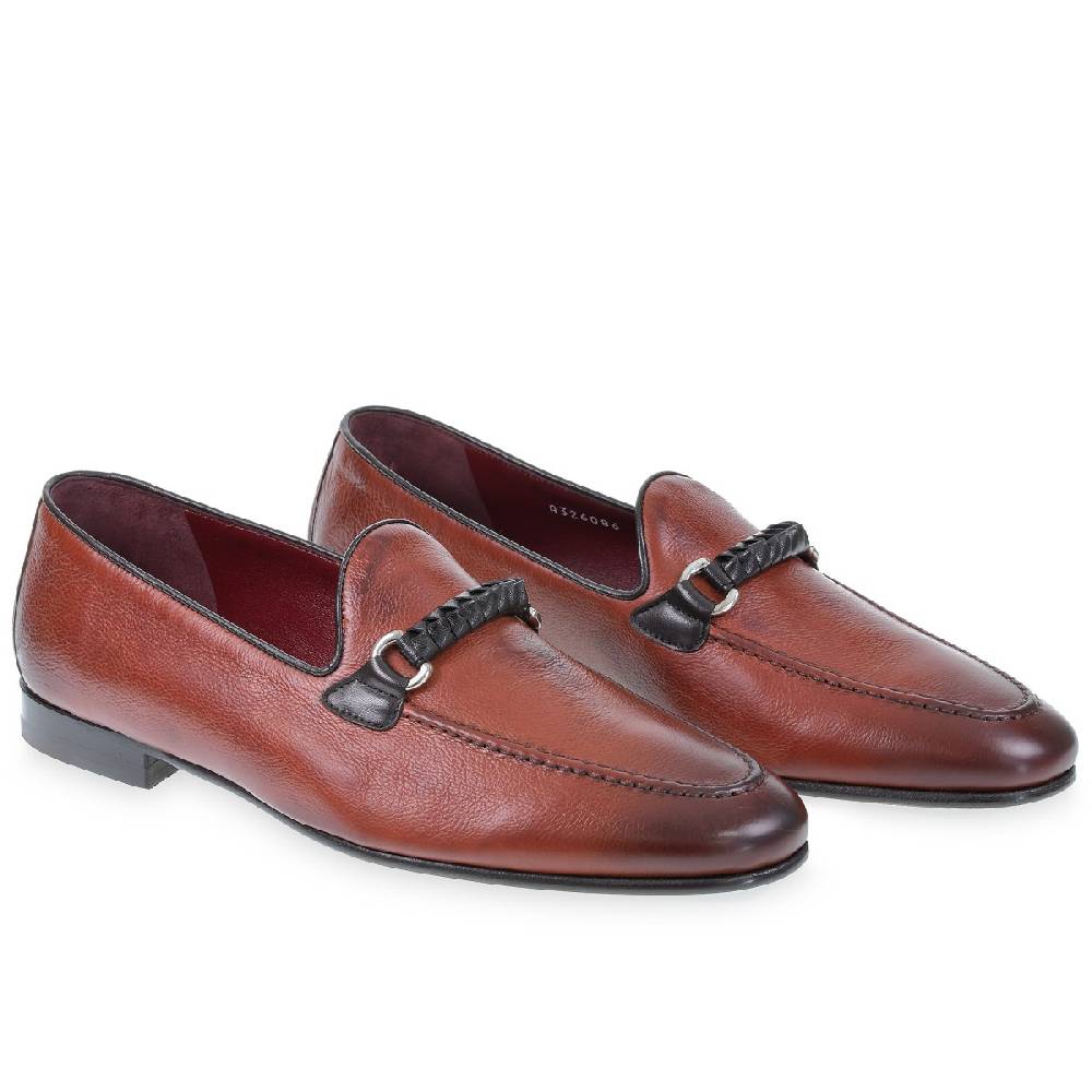 Lartigiano Del Cuoio Mocassino da uomo in pelle color mattone con passante intrecciato Sottocosto