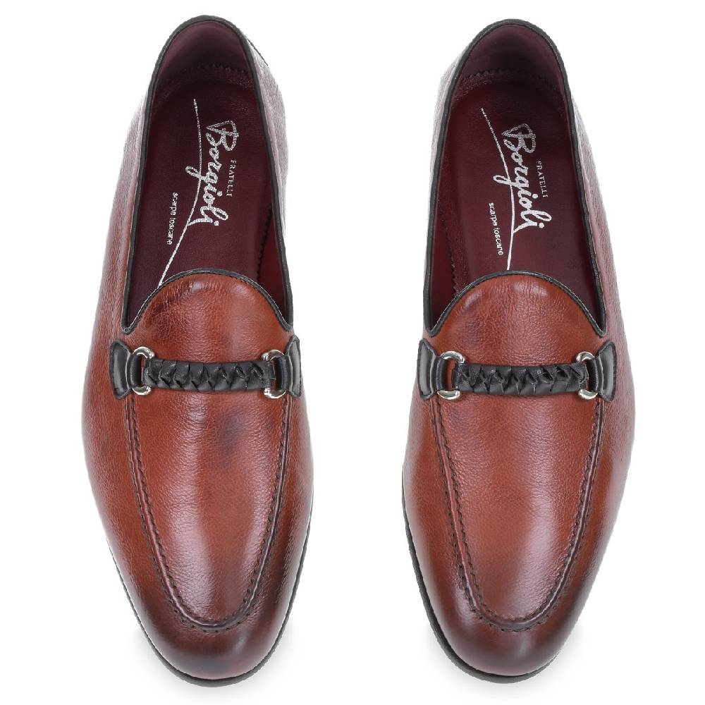 Lartigiano Del Cuoio Mocassino da uomo in pelle color mattone con passante intrecciato Sottocosto