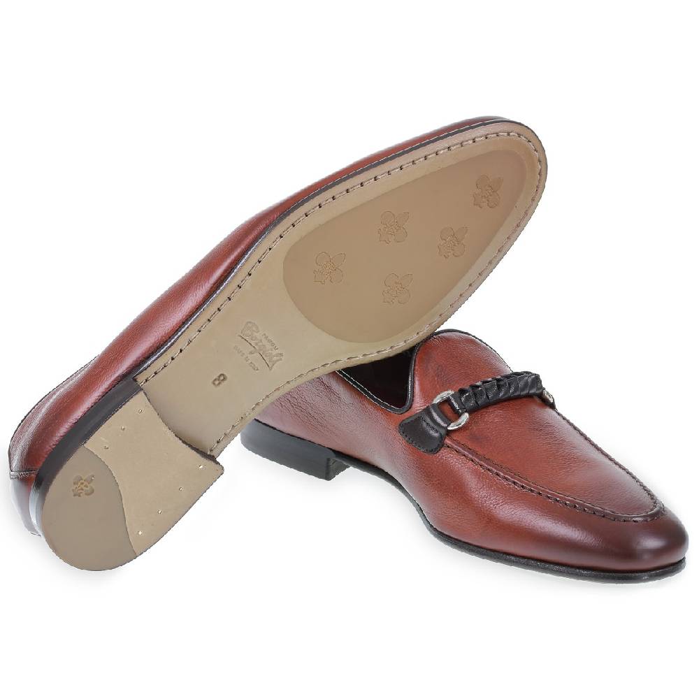Lartigiano Del Cuoio Mocassino da uomo in pelle color mattone con passante intrecciato Sottocosto