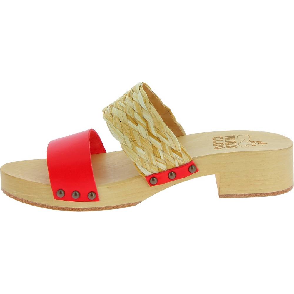 Lartigiano Del Cuoio Sabot in legno da donna artigianali con fascia in rafia e pelle rossa Offerta per la Festa della Mamma