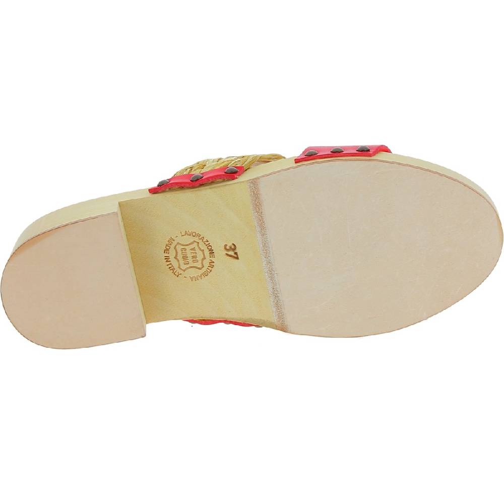 Lartigiano Del Cuoio Sabot in legno da donna artigianali con fascia in rafia e pelle rossa Offerta per la Festa della Mamma