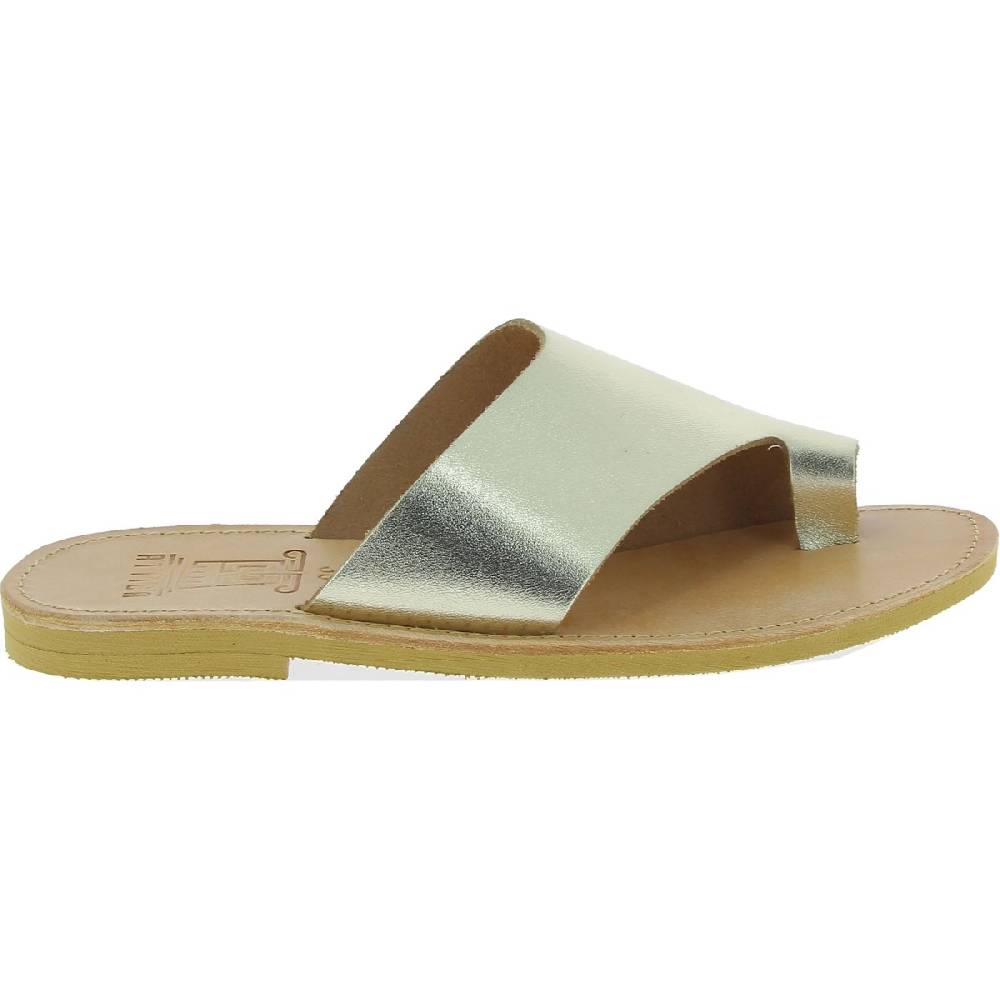 Lartigiano Del Cuoio Sandali infradito slip-on da donna fatti a mano in pelle di vitello laminata oro Vendita calda