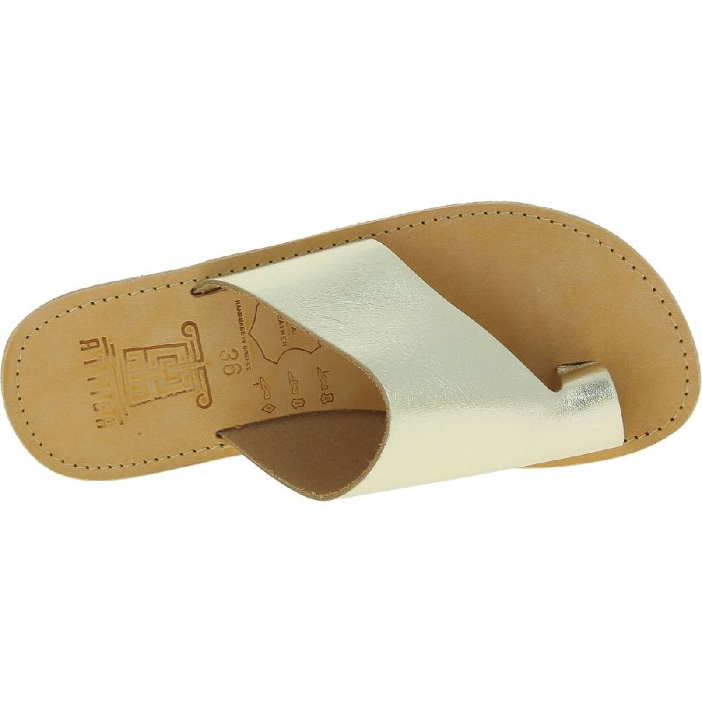 Lartigiano Del Cuoio Sandali infradito slip-on da donna fatti a mano in pelle di vitello laminata oro Vendita calda