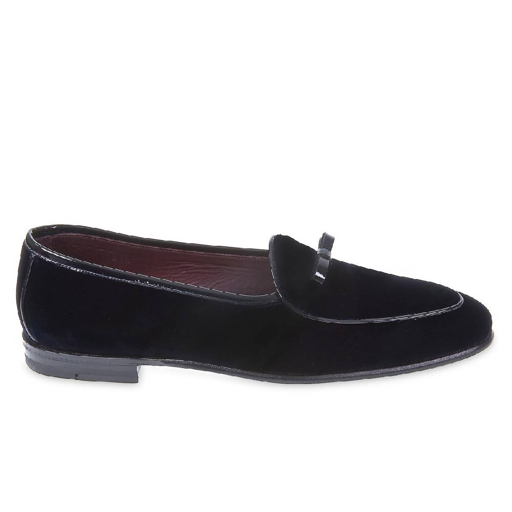 Lartigiano Del Cuoio Mocassino belga in velluto blu scuro e vernice fatto a mano da Fratelli Borgioli Fino al 50% di sconto
