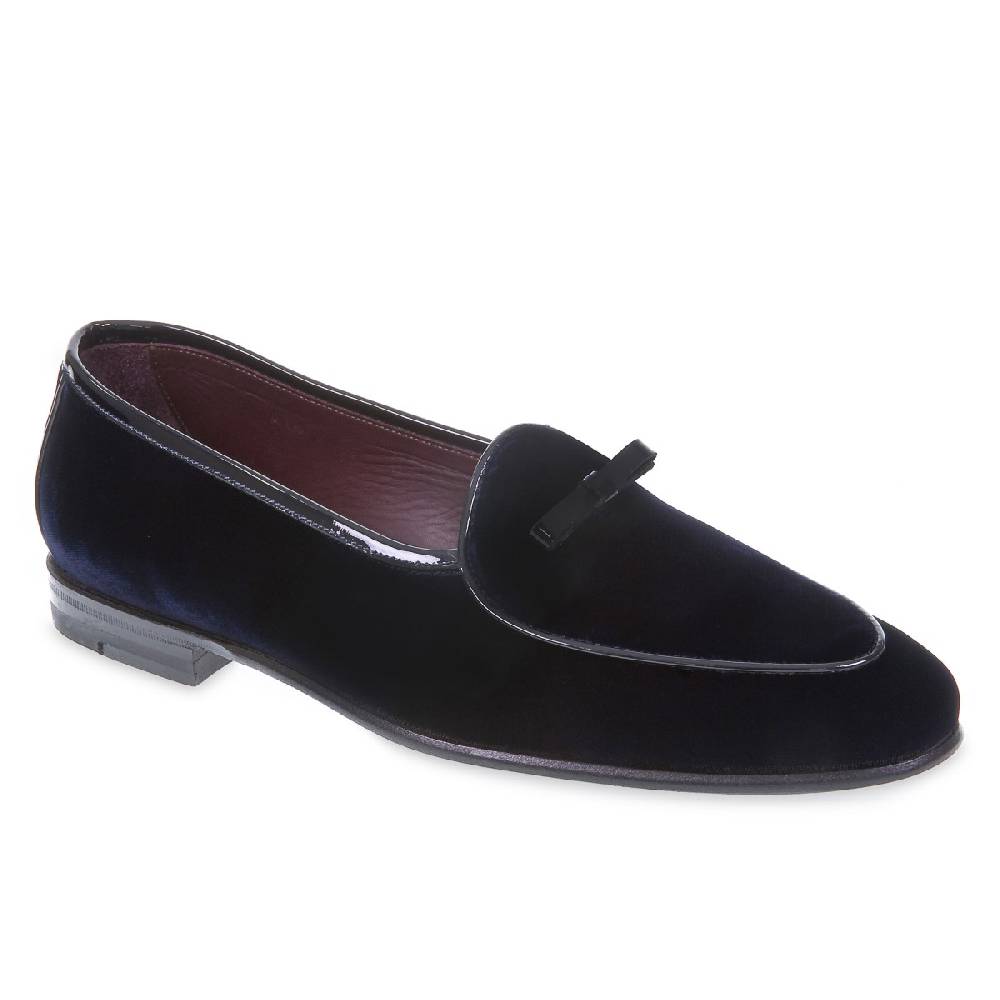 Lartigiano Del Cuoio Mocassino belga in velluto blu scuro e vernice fatto a mano da Fratelli Borgioli Fino al 50% di sconto