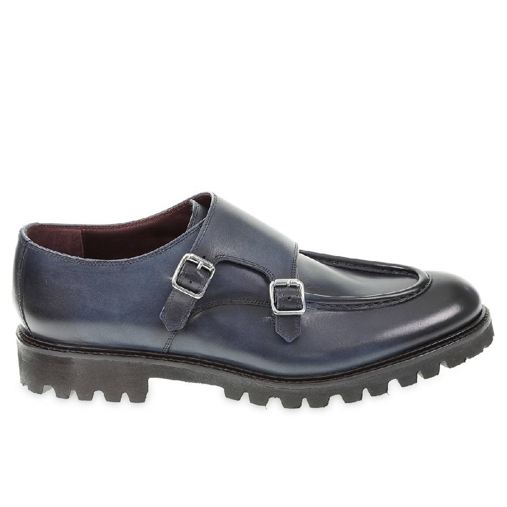 Lartigiano Del Cuoio Mocassino doppia fibbia in vitello anticato blu realizzato a mano da Fratelli Borgioli Fino al 65% di sconto