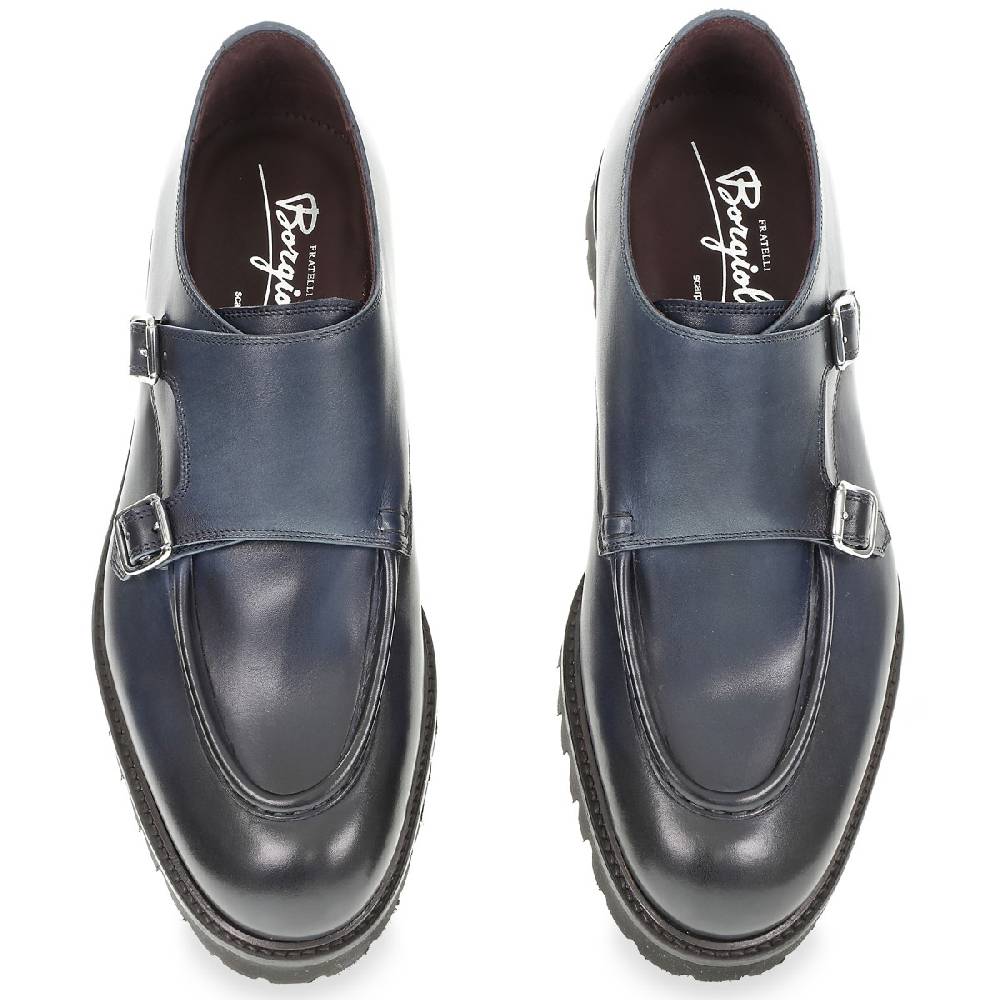 Lartigiano Del Cuoio Mocassino doppia fibbia in vitello anticato blu realizzato a mano da Fratelli Borgioli Fino al 65% di sconto