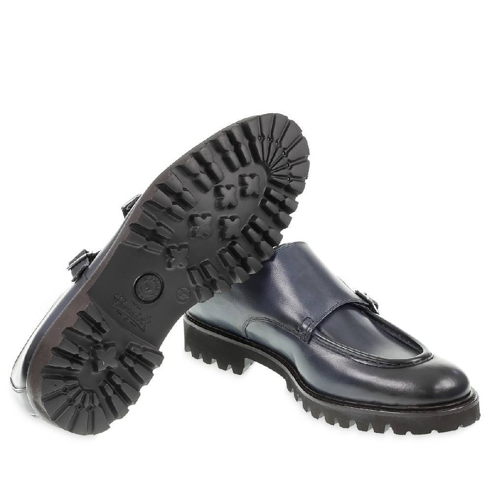 Lartigiano Del Cuoio Mocassino doppia fibbia in vitello anticato blu realizzato a mano da Fratelli Borgioli Fino al 65% di sconto