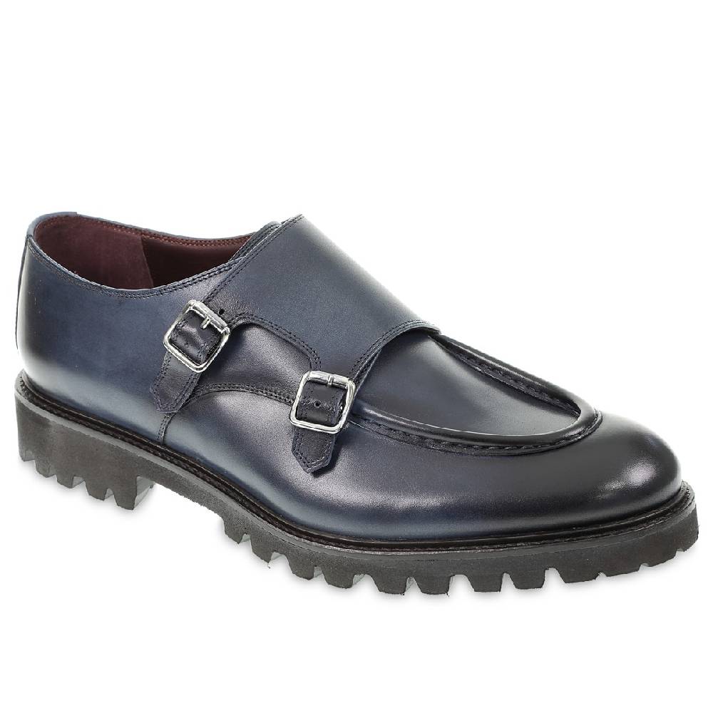 Lartigiano Del Cuoio Mocassino doppia fibbia in vitello anticato blu realizzato a mano da Fratelli Borgioli Fino al 65% di sconto