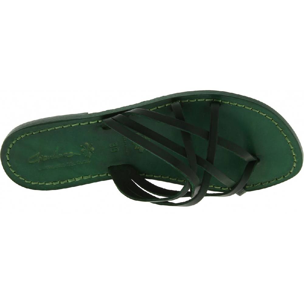 Lartigiano Del Cuoio Infradito donna in pelle intrecciata verde fatti a mano con suola in cuoio Enormi sconti