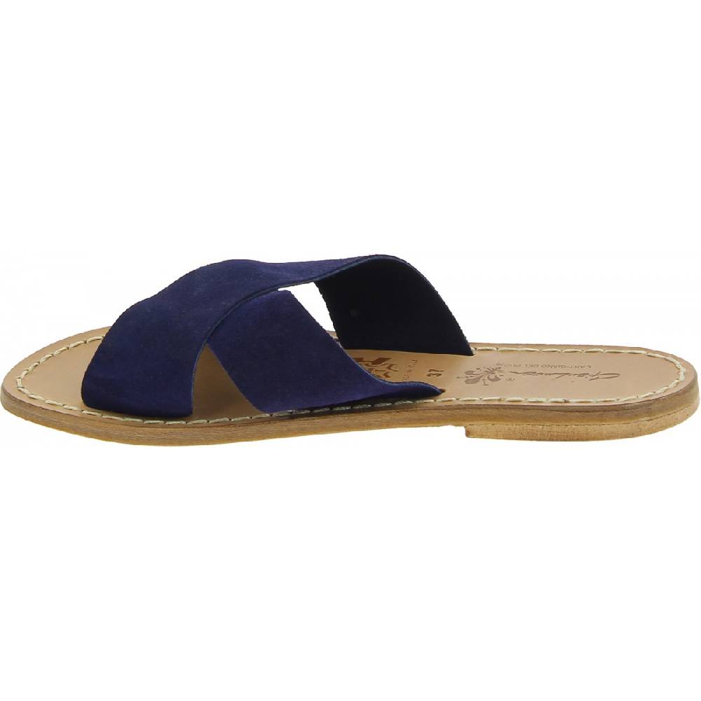 Lartigiano Del Cuoio Ciabatte donna in pelle nabuk blu fatte a mano Officina