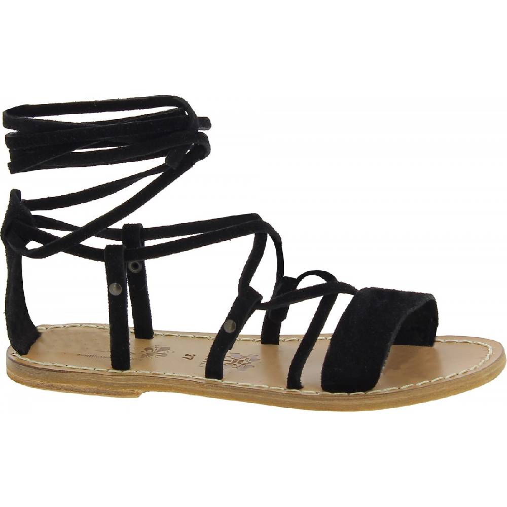 Lartigiano Del Cuoio Sandali gladiatore donna in pelle nabuk nero fatti a mano Limitato a 3 giorni