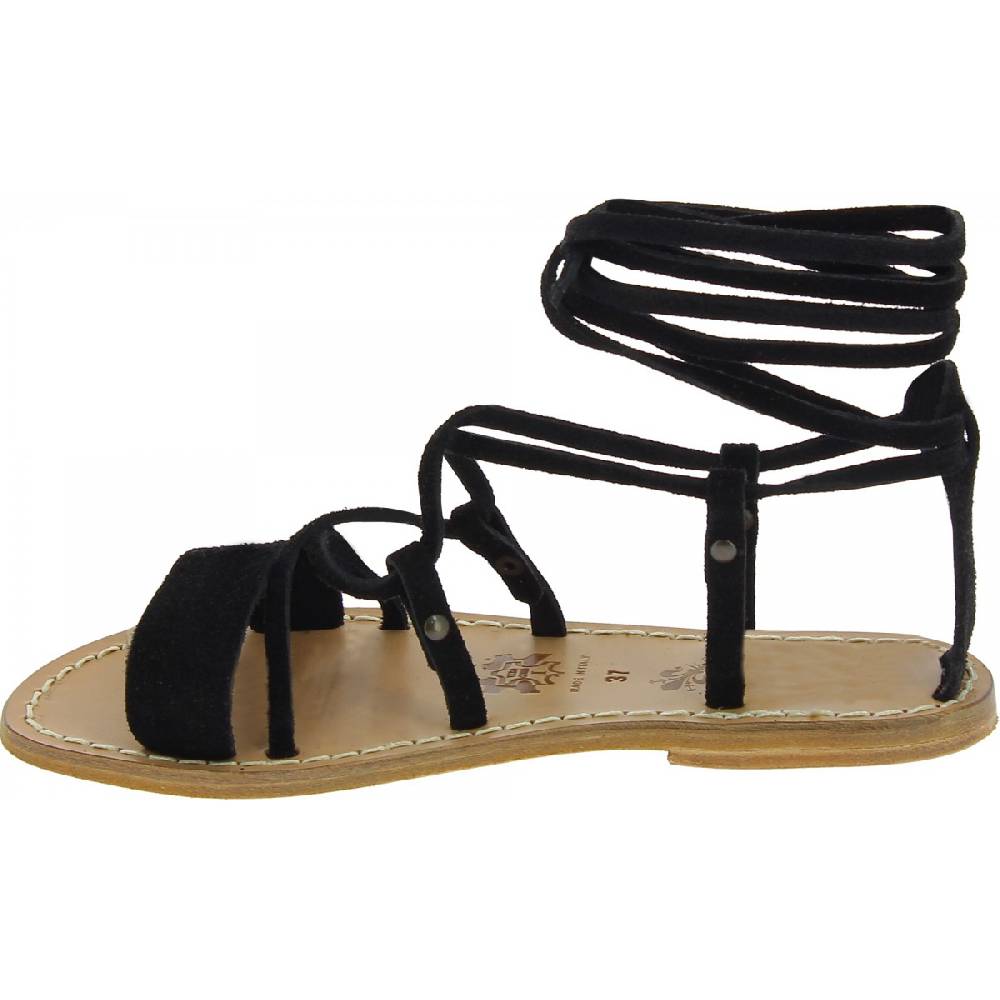 Lartigiano Del Cuoio Sandali gladiatore donna in pelle nabuk nero fatti a mano Limitato a 3 giorni