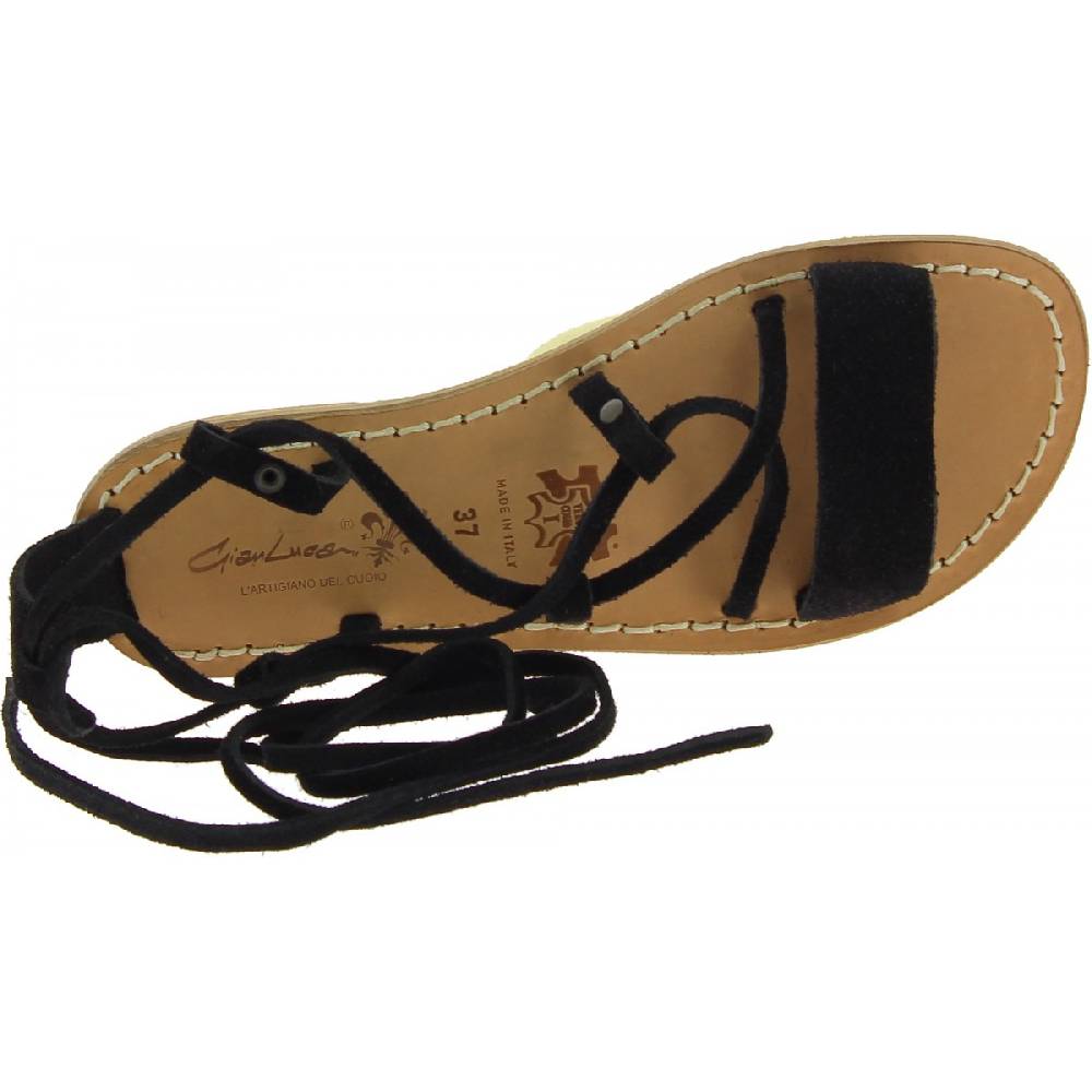 Lartigiano Del Cuoio Sandali gladiatore donna in pelle nabuk nero fatti a mano Limitato a 3 giorni
