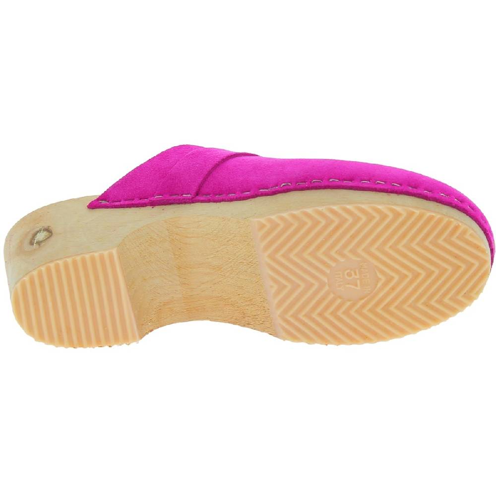 Lartigiano Del Cuoio Zoccoli in legno con tomaia chiusa in pelle scamosciata rosa Black Friday Prezzi