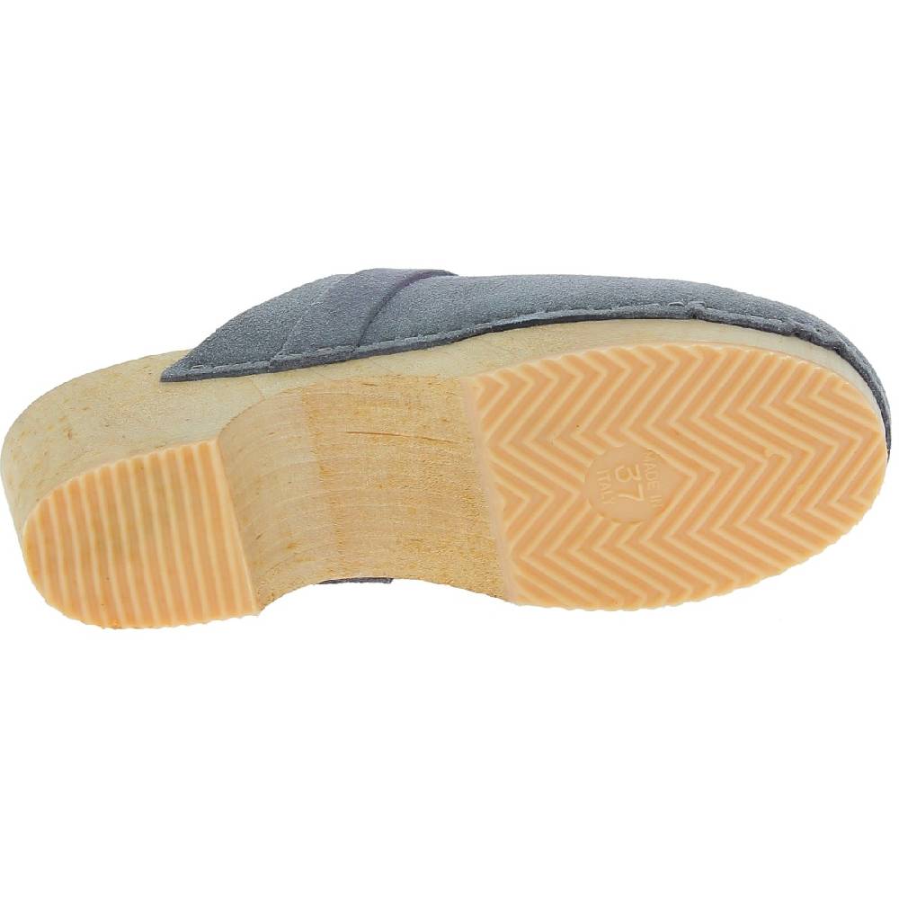 Lartigiano Del Cuoio Zoccoli in legno da donna con tomaia chiusa in pelle scamosciata grigia In vendita