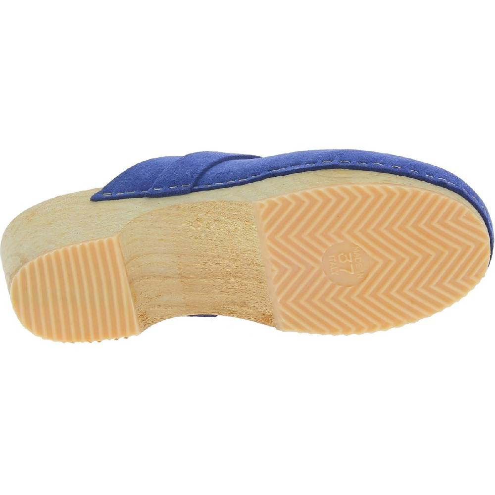 Lartigiano Del Cuoio Zoccoli in legno da donna con tomaia chiusa in pelle scamosciata blu 50% di sconto per tempo limitato