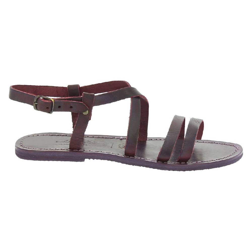 Lartigiano Del Cuoio Sandali donna in cuoio color prugna artigianali Nuovo