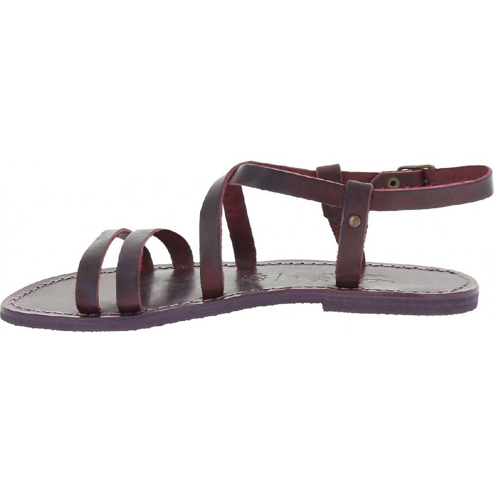 Lartigiano Del Cuoio Sandali donna in cuoio color prugna artigianali Nuovo