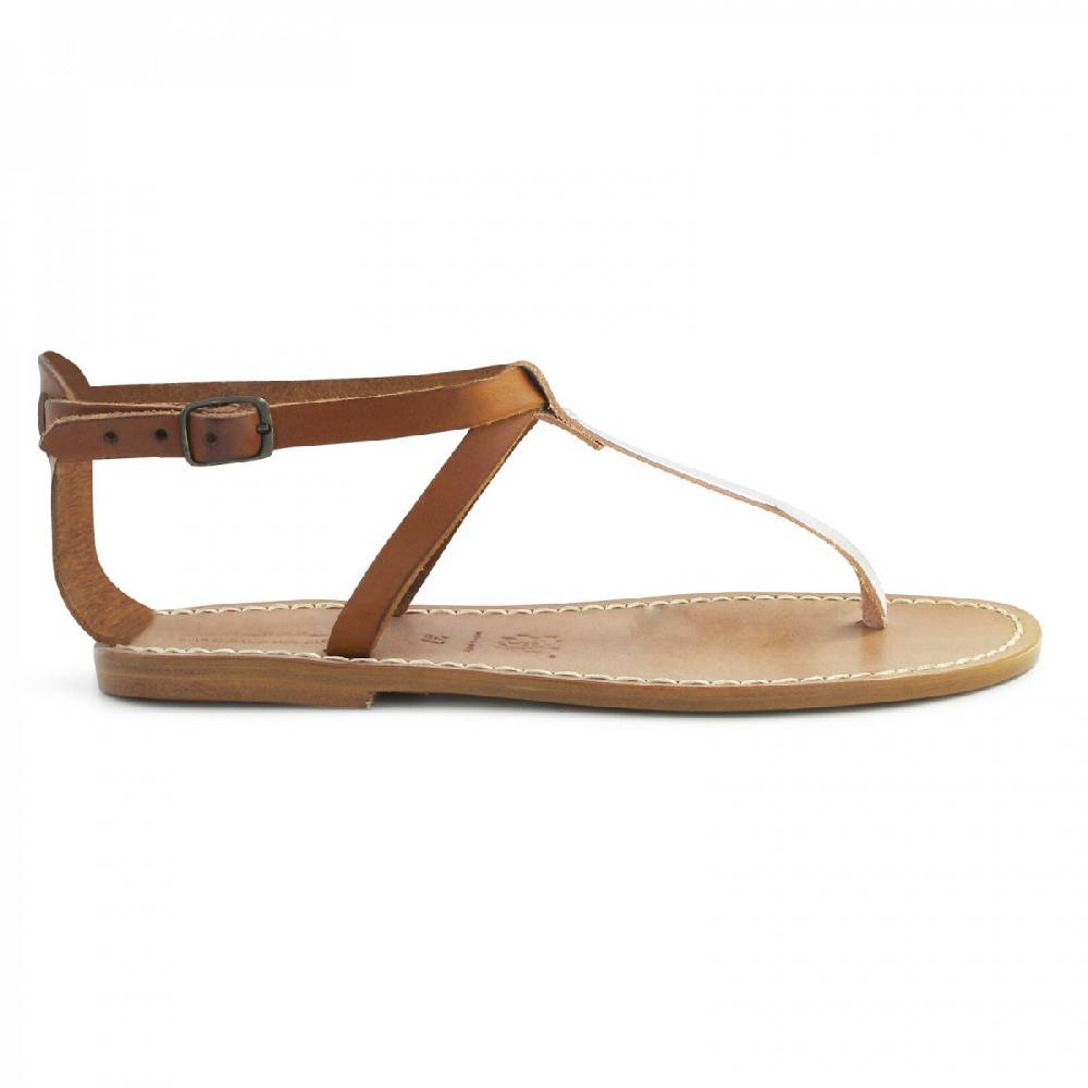 Lartigiano Del Cuoio Sandali infradito donna in pelle bicolore cuoio e argento Promozione