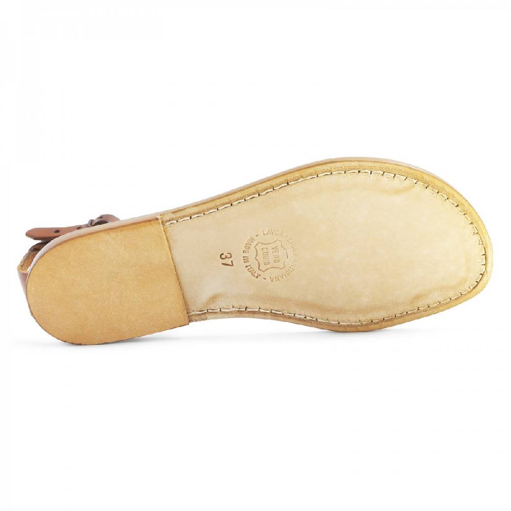 Lartigiano Del Cuoio Sandali infradito donna in pelle bicolore cuoio e argento Promozione