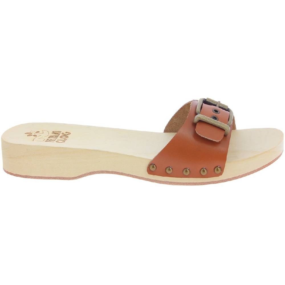 Lartigiano Del Cuoio Zoccoli in legno uomo con fascia regolabile in pelle color cuoio Qualità Garantita