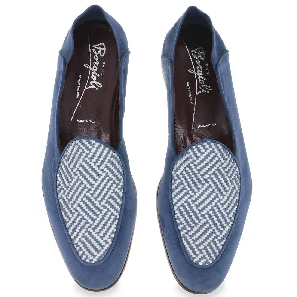 Lartigiano Del Cuoio Mocassino in camoscio azzurro e tessuto intrecciato fatto a mano Acquista Ora