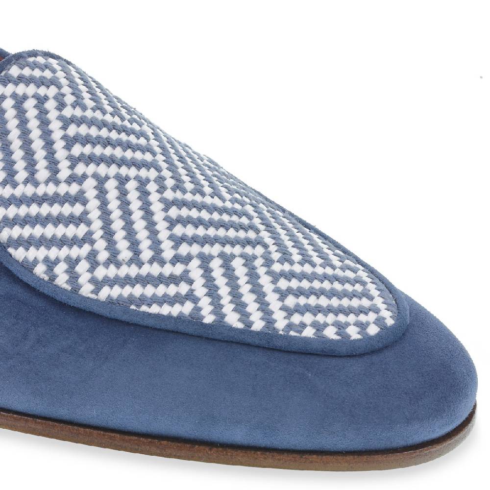 Lartigiano Del Cuoio Mocassino in camoscio azzurro e tessuto intrecciato fatto a mano Acquista Ora