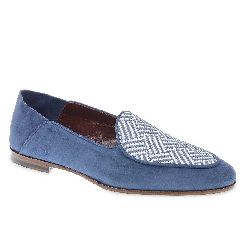 Lartigiano Del Cuoio Mocassino in camoscio azzurro e tessuto intrecciato fatto a mano Acquista Ora