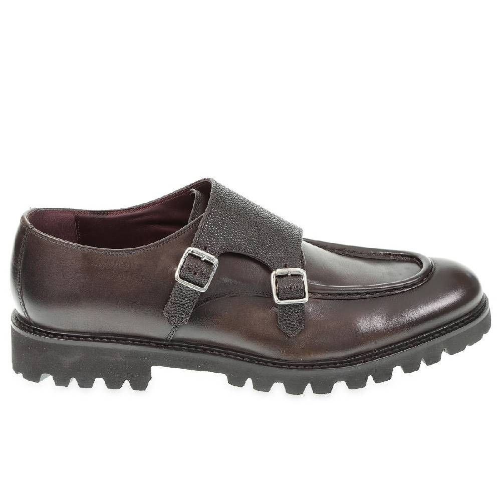 Lartigiano Del Cuoio Mocassino doppia fibbia in vitello anticato color ebano realizzato a mano Promozione Limitata