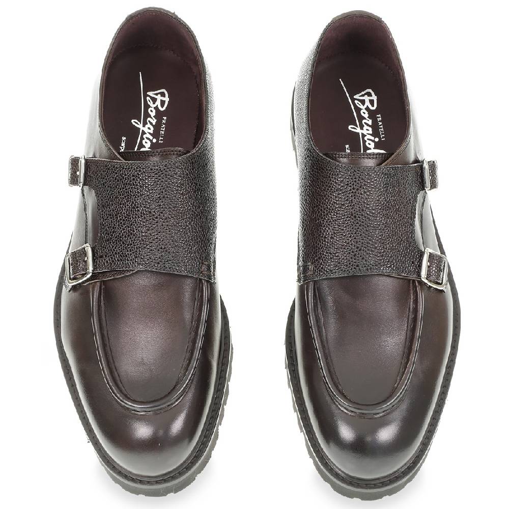 Lartigiano Del Cuoio Mocassino doppia fibbia in vitello anticato color ebano realizzato a mano Promozione Limitata
