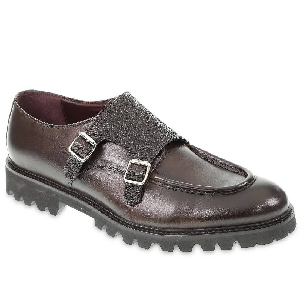 Lartigiano Del Cuoio Mocassino doppia fibbia in vitello anticato color ebano realizzato a mano Promozione Limitata