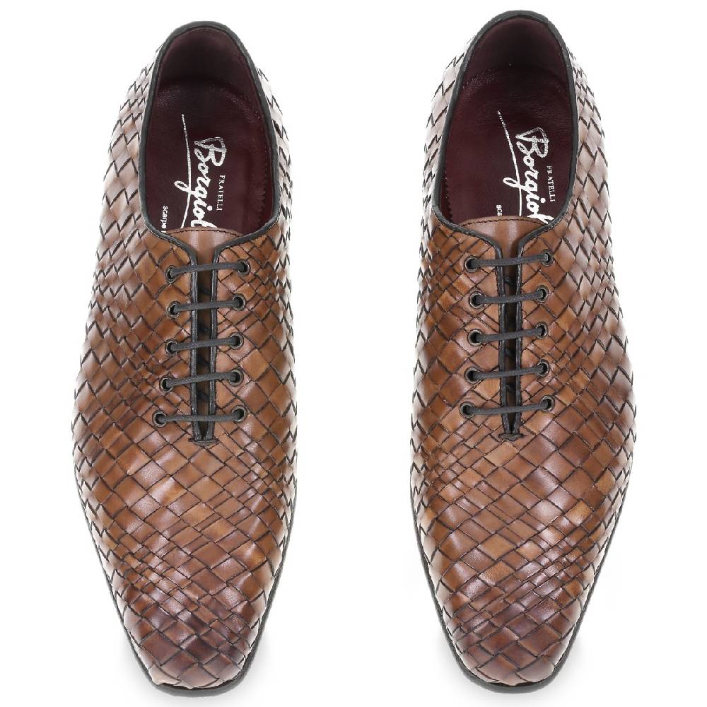 Lartigiano Del Cuoio Oxford in pelle marrone intrecciata e tinta a mano da Fratelli Borgioli Sconto