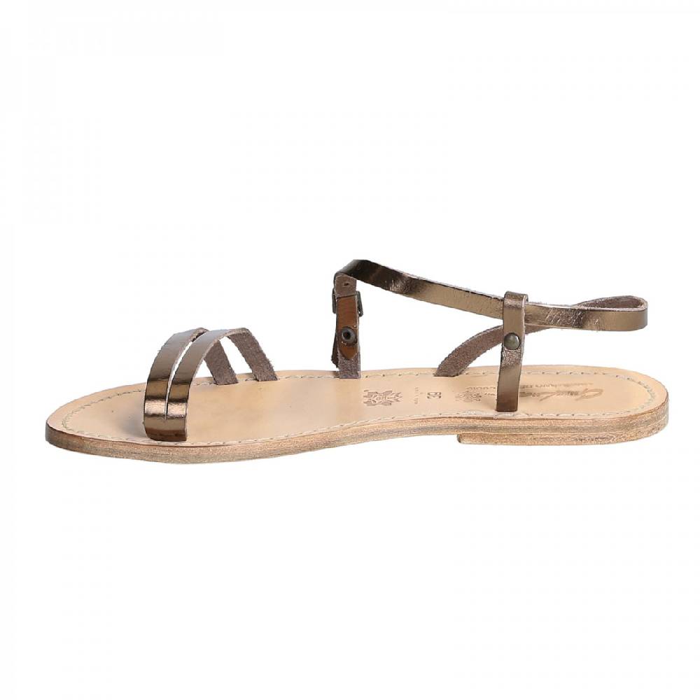 Lartigiano Del Cuoio Sandali schiava bassi da donna in pelle laminata bronzo Vendita Economica