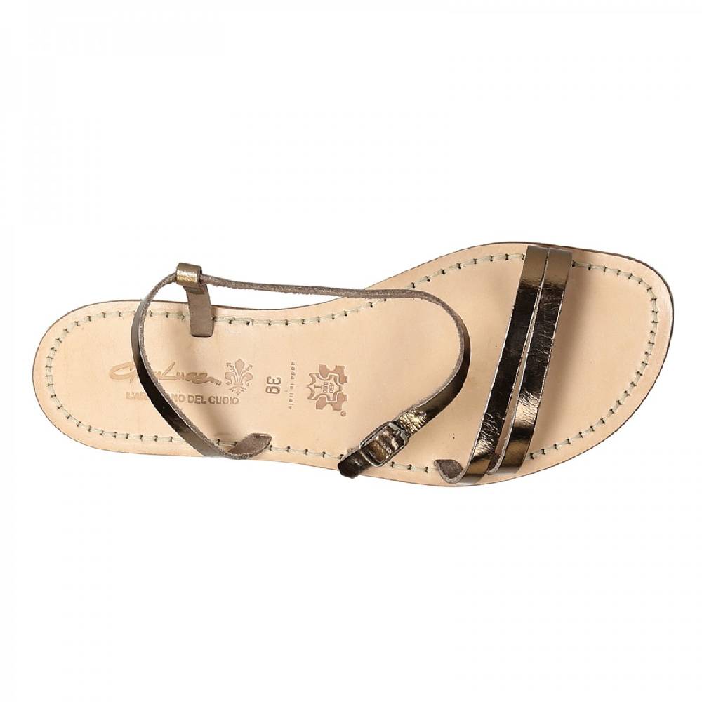 Lartigiano Del Cuoio Sandali schiava bassi da donna in pelle laminata bronzo Vendita Economica