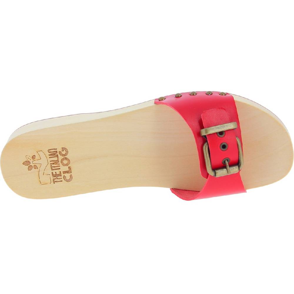 Lartigiano Del Cuoio Zoccoli di legno artigianali da donna con fascia regolabile in pelle rossa I Più Venduti
