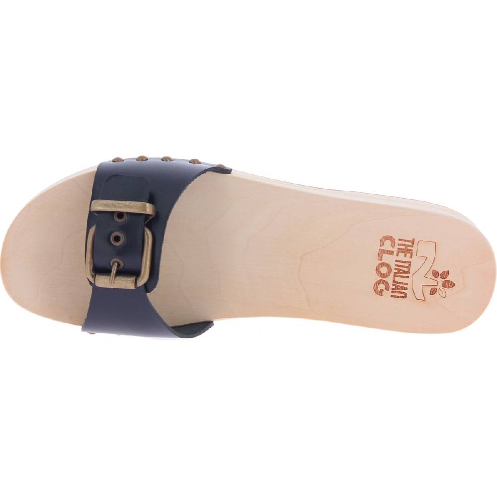 Lartigiano Del Cuoio Zoccoli di legno artigianali da donna con fascia regolabile in pelle nera Negozio