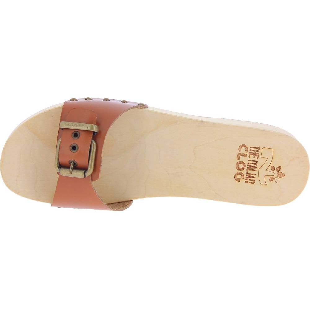 Lartigiano Del Cuoio Zoccoli in legno donna con fascia regolabile in pelle color cuoio Moda