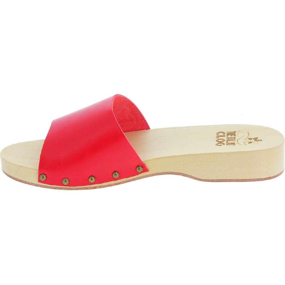Lartigiano Del Cuoio Zoccoli di legno uomo con fascia larga in pelle rossa artigianali Offerta natalizia