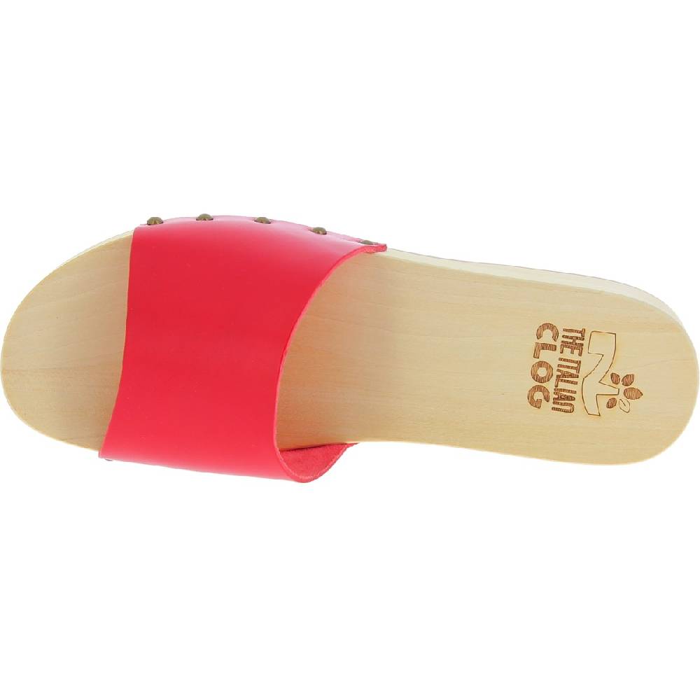 Lartigiano Del Cuoio Zoccoli di legno uomo con fascia larga in pelle rossa artigianali Offerta natalizia