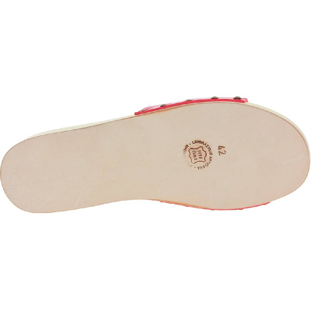 Lartigiano Del Cuoio Zoccoli di legno uomo con fascia larga in pelle rossa artigianali Offerta natalizia