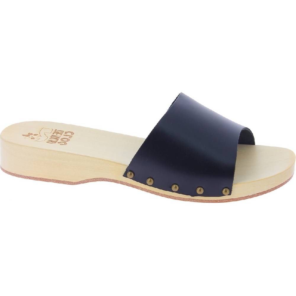 Lartigiano Del Cuoio Zoccoli di legno uomo con fascia larga in pelle nera artigianali Offerta San Valentino